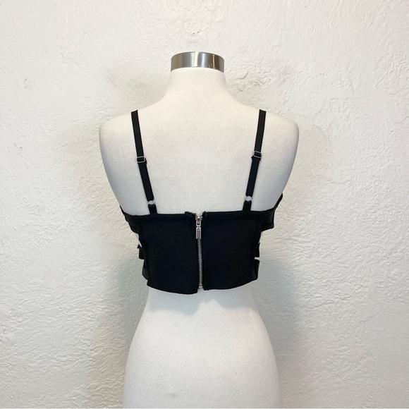 Black Cropped Bra Top Bandage Buckles Festival Goth Gothic Western Boho Large L - Picture 6 of 8